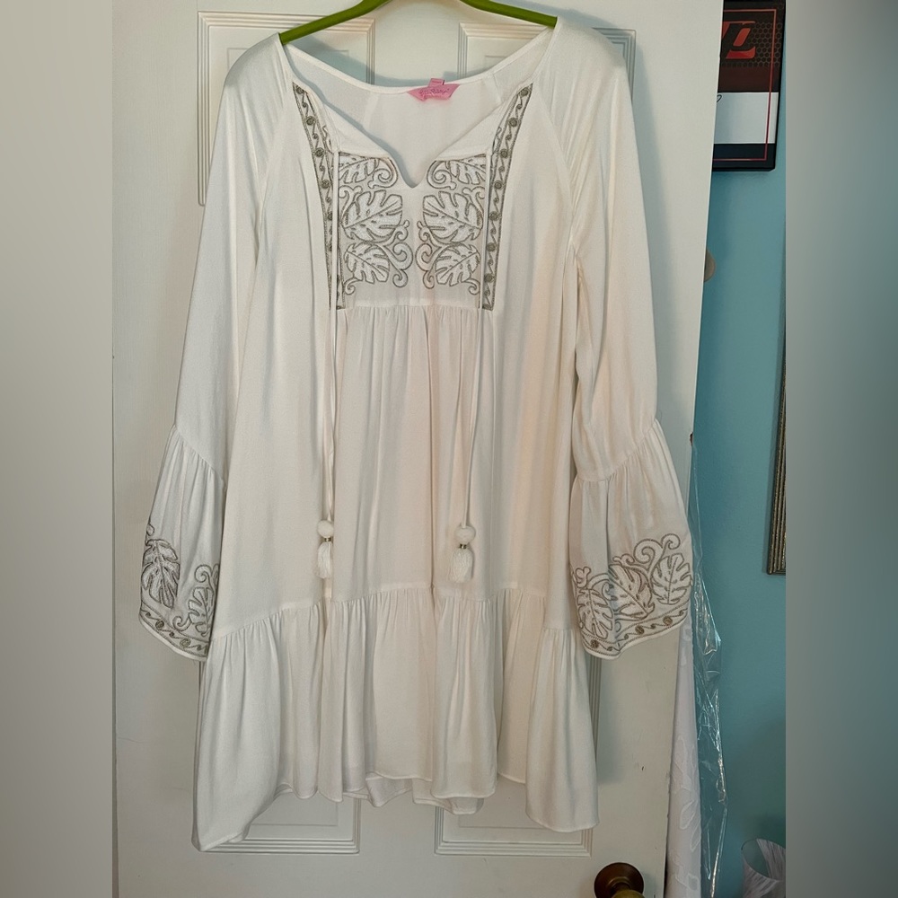 Lilly Pulitzer Amisa White Tunic Dress, Bell Sleeves, Size Small.